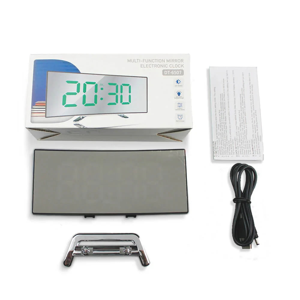 Curved LED Mirror Digital Alarm Clock