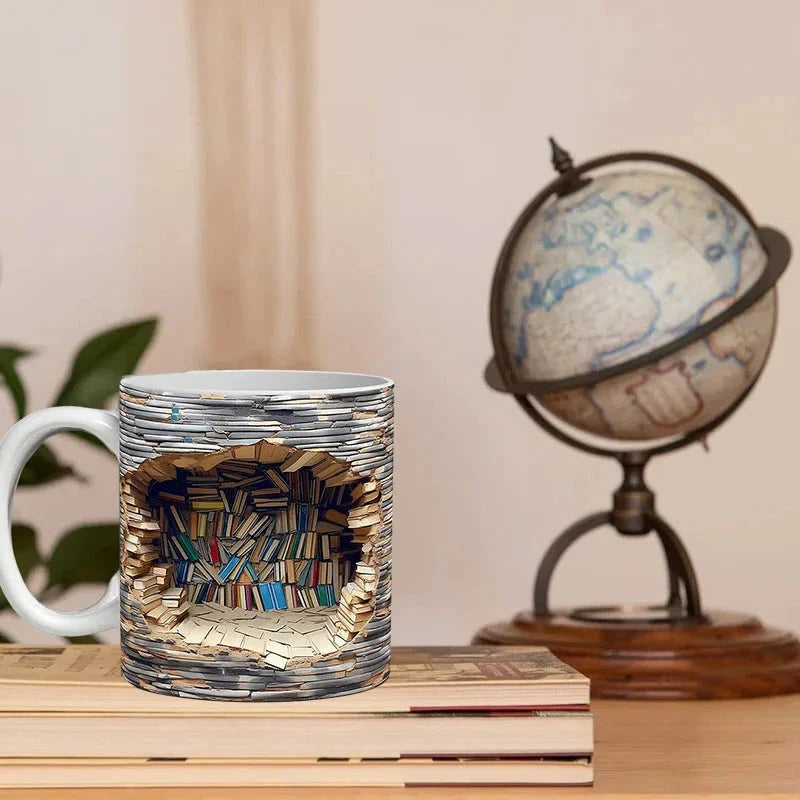 3D Bookshelf Library Coffee Mug