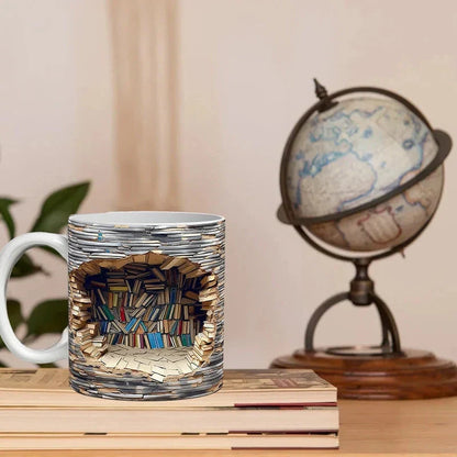 3D Bookshelf Library Coffee Mug