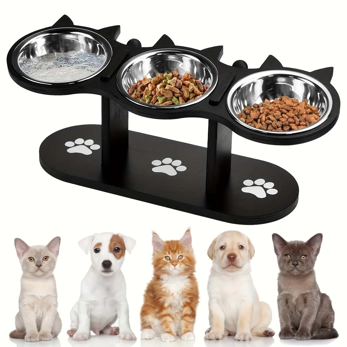 Elevated Cat Bowl with Stainless Dishes