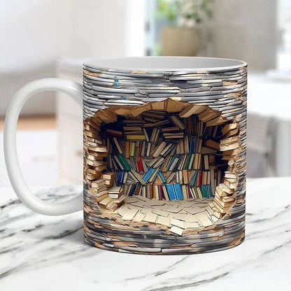 3D Bookshelf Library Coffee Mug