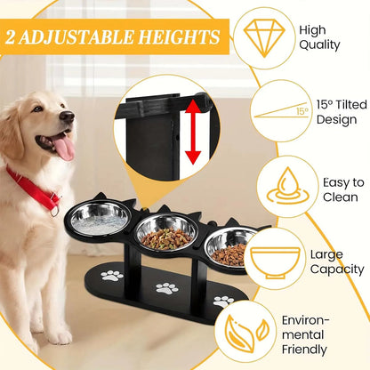Elevated Cat Bowl with Stainless Dishes