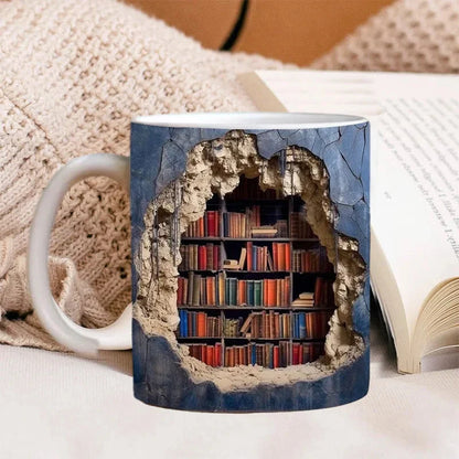 3D Bookshelf Library Coffee Mug