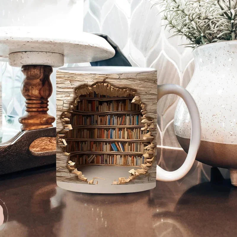 3D Bookshelf Library Coffee Mug