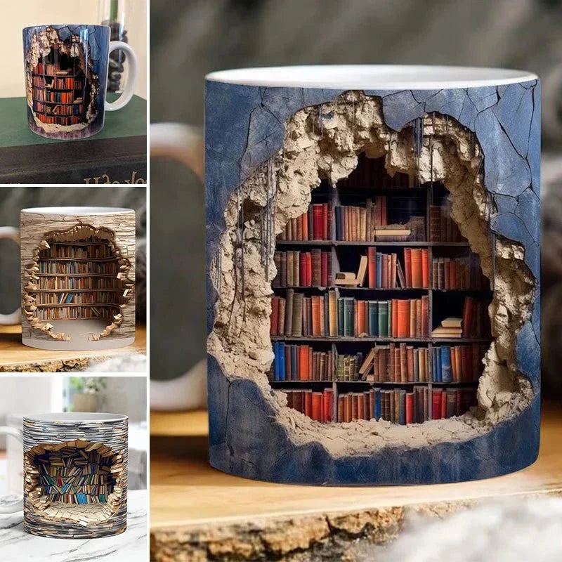 3D Bookshelf Library Coffee Mug