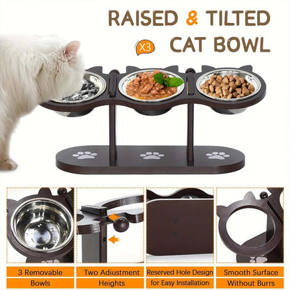 Elevated Cat Bowl with Stainless Dishes