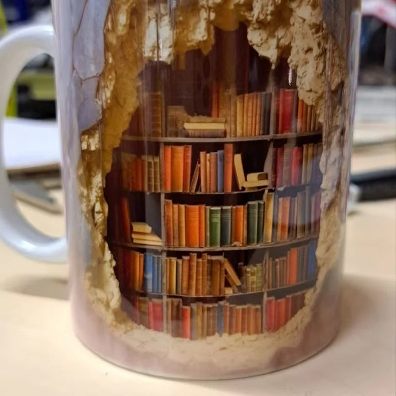 3D Bookshelf Library Coffee Mug