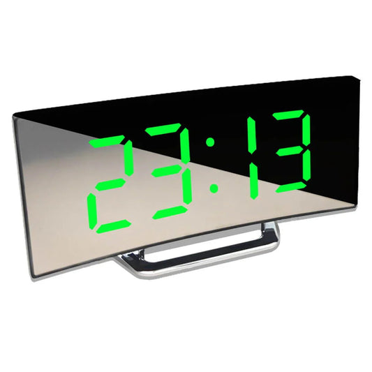 Curved LED Mirror Digital Alarm Clock